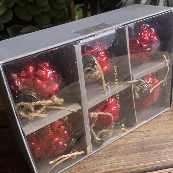 Pottery Barn Mercury Glass Adorned Retro Vintage Style Red Ornaments - Set of 6 - Picture 10 of 14